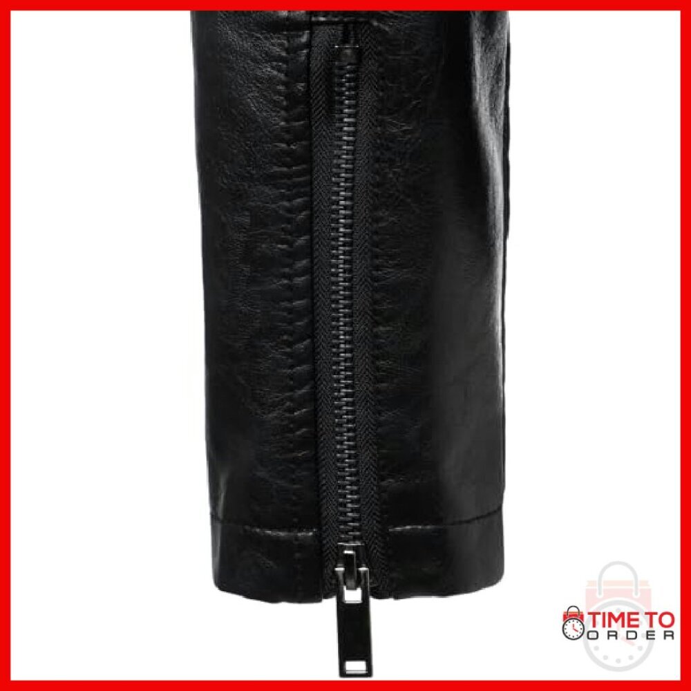 Men's Faux Leather Bomber Jacket Motorcycle Style Ribbed Hem - Picture 7 of 8